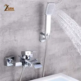 Badezimmer-Duschsets ZGRK Badewannenarmaturen Chrom-Badewannen-Duschset Wasserfall-Badewannen-Mischbatterie Dual Contral Duscharmatur Wandmontage für Badezimmer G230525