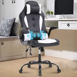 팝탑 마사지 게임 의자 비디오 게임 의자 인체 공학적 컴퓨터 사무실 책상 의자 진동기 요추 지지대, 머리 받침, 팔걸이를 뒤집는 것,