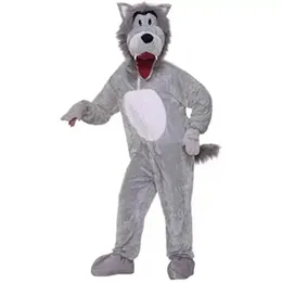 Grå varg plysch fursuit maskot kostymer halloween fancy party klänning tecknad karaktär xmas påsk reklam födelsedagsfest