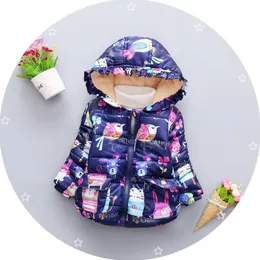 Coat Bibicola Winter Jacket för flickor Baby Fleece Kids Parka Catoon Graffiti Hooded Animal Snow Fit Children's