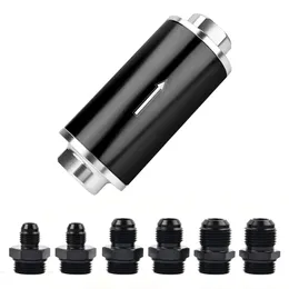 Inline bränslefilter 100 mikron med 6an 8an 10an adapter för bensindiesel e85 fångst förorenande partiklar universal 50mm