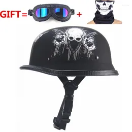 Motorcykelhjälmar WWII Style Half Helmet Chopper Biker Pilot Goggles Open Face Moto Leather Black With