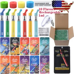USA Stock Premium Jeeter Rechargeable Disposable E Cigarettes Vape Pen Preheat 1ml Atomizers Carts Thick Oil Vaporizer 180MAH Battery Micro USB Packaging Stickers