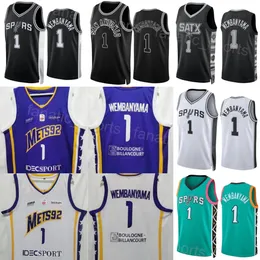 Squadra 1 Victor Wembanyama Maglie da basket French Boulogne Metropolitans 92 Mets92 Per gli appassionati di sport Camicia College 2023 Draft Pick Colore Viola Bianco Puro cotone