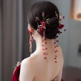Tocado de novia nuevo rojo alto grado borla par Clip temperamento lateral moda accesorios para el cabello boda y tostadas vestidos accesorios