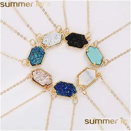 Подвесные ожерелья New Design Geometric Druzy 14 Colors Gold Sier Geametry Geometry Каменное ожерелье для элегантных женщин для девочек Drop Dhfxc