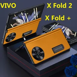 Magnetic Stand Cases For Vivo X Fold 2 Case Genuine Leather Hinge Protective Film Screen Protector Cover