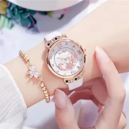 Wristwatches Wave Bohemian Style Ladies Belt Watch Fashion Colorful Diamond Goldfish Pattern Quartz Women's