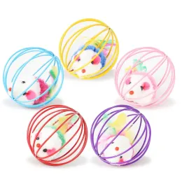 Cat Toy Metal Ball Cage z pluszową myszą wewnątrz zwierzaka zarysowania Zabawek Zwierzęta Futro Myszka Kall Kat zabawka PET Hurtowa GH