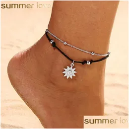 Anklets Böhmen Sun Pendant Pärlor Anklet Armband för kvinnor i sommarbenet Beach Jewelry Presenttillbehör Drop Delivery Dhtqx