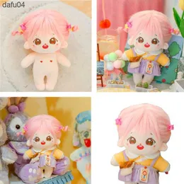 Dolls 20cm de pelúcia de cabelos rosa menina boneca de algodão Diy Plush Toy Doll Childrens Presente L230522 L230522