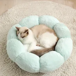 Cat Beds Flower Shaped Bed Indoor Cozy Pet Ultra Soft Plush Dog Basket Sunbed Warm Self-Warming House Sleeping Bag Cushion Mat