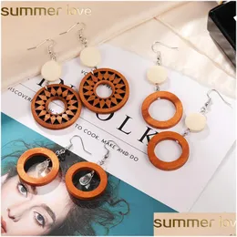 Charme Vintage Holz Kreis Ohrringe Für Frauen Trendy Aussage Geometrie Goldfarbe Lange Tropfen Mädchen Koreanische Mode Lieferung Schmuck Dhise