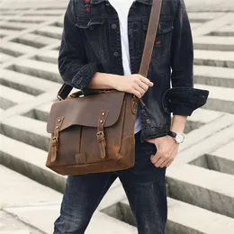 Портфельфазы натуральные подлинные кожаные мужские портфель ретро -сумочка