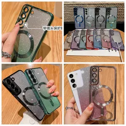 Gradient Magnet Wireless Charging Phone Cases For Iphone 14 Pro Max 13 12 11 X XR XS Bling Glitter CD Grain Chromed Soft TPU Plated Camera Lens Protector Fine Hole Cover