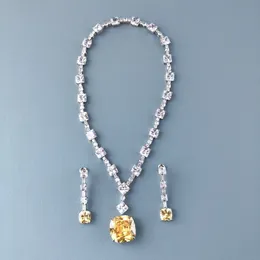 Kolekcja designerska obiadowy łańcuch Naszyjnik Kolczyki Kobiety Lady Inlay żółty biały zielony niebieski kwadratowy sześcien cyrkon Diamentowe zestawy biżuterii