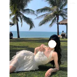 Stage odzież Uciekająca księżniczka wisząca sukienka na szyję dla kobiet elegancka słodka i pikantna bajkowa plaża wakacje