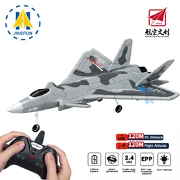 Electric/RC Aircraft Foam J-20 RC Plane Fighter 2.4G 2Ch Remote Control Airplane med belysning Glider RC Aircraft Toys for Boys Children 230525