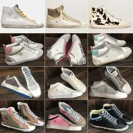 Yeni sürüm altın orta slayt yıldız francy high üst spor ayakkabılar kadın gündelik ayakkabılar lüks İtalya marka eğitmenleri klasik beyaz yapmak kirli deri pullu erkek ayakkabı