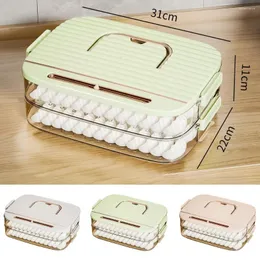 Förvaringsflaskor Wonton Holder Organizer Dumpling Box Portable Handtaget Försluten lock Icke-stickiga dubbla lager Kylskåp Matkök Accesso