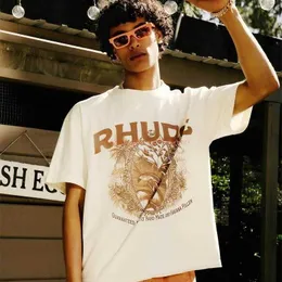 Дизайнерская модная одежда Футболки Футболка Rhude с короткими рукавами Co Branded Правильно напечатанный Джерри в том же стиле Ins Модная американская уличная хлопковая уличная футболка