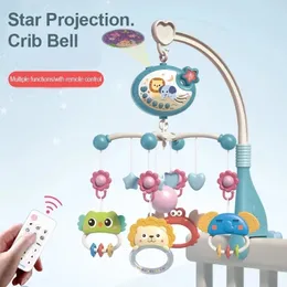 Rattles Mobiles Baby Remote Control Bed Bell Can Be Fixed Rattle 360 Degree Rotating Cartoon Pendant projection With Music Box Entertainment 230525