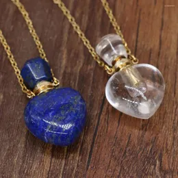 Kolye Kolyeleri Kalp Şekleli Parfüm Şişesi Metal Zincir Kolye Lapis Lazuli Clear Quartz Esansiyel Yağ Difüzör Mücevher Hediye Kızlar için