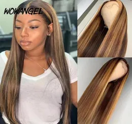 WOWANGEL Ombre mettre en évidence perruque de cheveux humains brun miel blond couleur 13x6 dentelle avant perruques de cheveux humains Remy droite 180 partie profonde289952934108