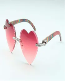 Gafas de sol de diamantes sin fin con lentes de corte en forma de corazón de Direct s 8300687 patillas de madera con patrón de pavo real natural tamaño 58184910577