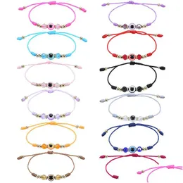 Bracelets de charme Devil Blue Olhe Blue Eye Bracelet Colorf Made Made Crystal Bead Raided Rope Jewelry Drop Deliver