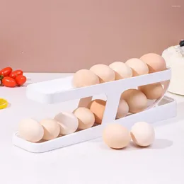 Butelki do przechowywania Rolldown Lodówka Dozownik jajek Auto Rolling Uchwyt 2-poziomowy pudełko kuchnia świeże obudowa