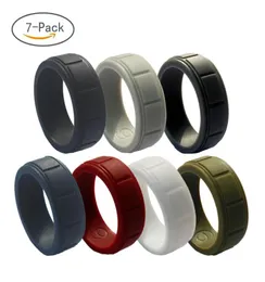 7pcs New style 8mm wide 7 colors pack mens silicone ring sports ring Singles Silicone Rubber Wedding Bands Step Edge Sleek Desig6517559