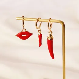 WHORTH Design Red Pepper Hoop Kolczyki dla pary miłośnik biżuterii Moda kreatywna seksowna warga upominek na kolczykach Brincos