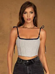 New Chic Y2k Corset Crop Tops Bow Tie Strap Vest Fashion Street Wear Shirts Chic Boning Top Basic Sleeveless Camis