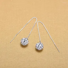 Kolczyki Dangle Silver Color Fashion Ear Line Crystal okrągła piłka dla kobiet biżuteria