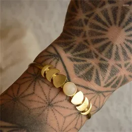 Bangle Boho Style Gold Color Sun Moon Phase Armband Fashion Personlighet Par Inlagd Moonstone Hand Ring utsökta gåva smycken