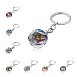 Keychains WG 1PC Jul Snowman Time Jewel Cabochon Pendant Glass Ball Metal Keyrings Ornament smyckespresent