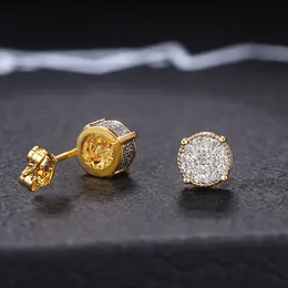 Europe and the United States hit full drill hip hop men's stud earrings micro-inset zircon plating round earrings