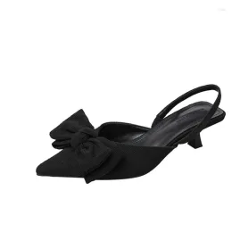 Dress Shoes Korean Version With Shallow Mouth Pointed Toe Stiletto Bow Baotou Back Empty Fashion Low-heeled Sandals
