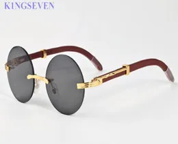 marco de madera redondo gafas de cuerno de búfalo anteojos lentes circulares gafas de sol sin montura con caja de metal completo bril occhiali6857718