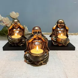 Candle Holders 3-Piece Set Buddha Statue Candlestick Ornaments Three-No Maitreya Crafts Home Decorations Zen Holder