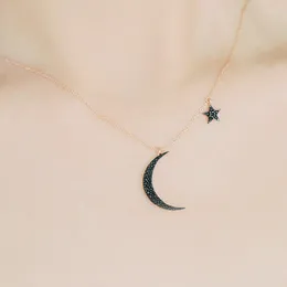 Chains Black Rhinestone Moon Star Pendants Necklaces Female Clavicle Chain 2023 Fashion Jewelry For Women Girls Gift