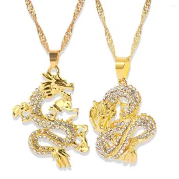 Anhänger Halsketten Mode Drache Für Frauen Männer Gold Farbe Schmuck Zirkonia Maskottchen Ornamente Glückssymbol Geschenke