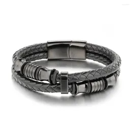 Link Bracelets 2023 Original Creative Multilayer Woven Leather Rope Men Bracelet Titanium Steel Bead Braided Jewelry Gift