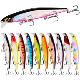 Baits Lures 8/10PC Laser Minnow Hard Fishing Lure 11cm 12g Artificial Bait Sinking Slowly 3D Eyes Wobbler Tackle For Pike Bass Carp Swimbait 230525