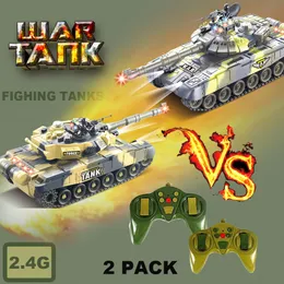 Electric/RC Car 2 Pack RC Tanks 2.4G Fighting Battle Tanks with LED Life Indicators Realistic Sounds Remote Control Boy Toys for Children Children 230525