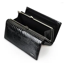 Portafogli Donna Luxury Genuine Leather Long Bifold Wallet Alligator Zip Coin Purse Female Card Holder Hasp Designer Clutch Brand