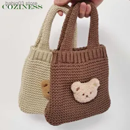 Bebek Bags bebek karikatür küçük ayı çanta anaokulu bebek gezisi atıştırmalık paketi nakış ayı örme çocuklar çanta yeni sıcak bebek bezi çantaları T230526