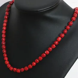 Ketten Charme Rote Natürliche Koralle Unregelmäßige Rohr Barrel Perlen 8 11 15mm Mode Frauen Kette Hochwertige Halskette 20 zoll B1503