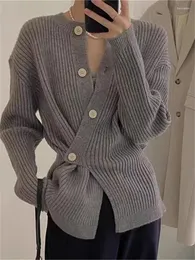 Women's Knits Hsa Women Elegant Sweaters V Neck Button Uo Side Sashes Office Ladies Chic Tops Irregular Jumpers Knitted Pull Femme French